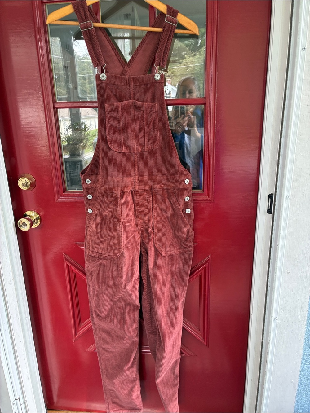 American Eagle Outfitters Corduroy Overalls in Rust Red